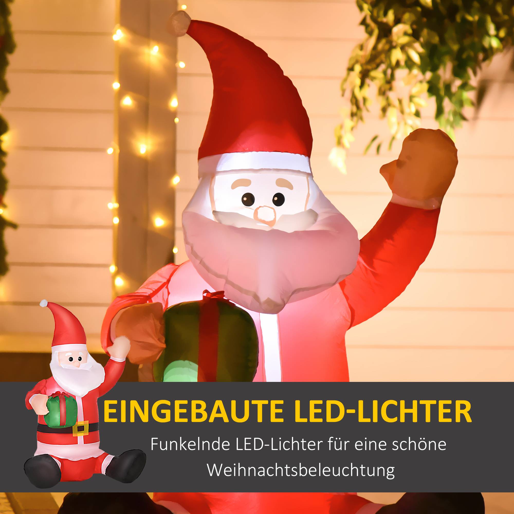 Décoration de Noël Père Noël, 1,2 m, autogonflante, LED, avec souffleur, rouge et blanc - Image 6