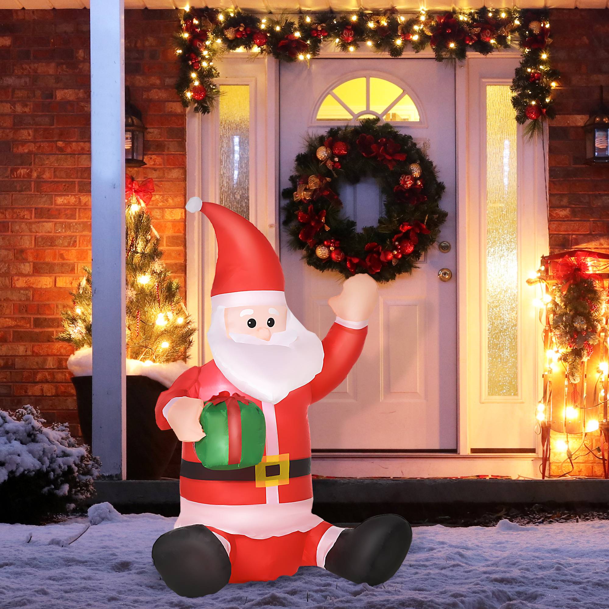 Décoration de Noël Père Noël, 1,2 m, autogonflante, LED, avec souffleur, rouge et blanc - Image 4