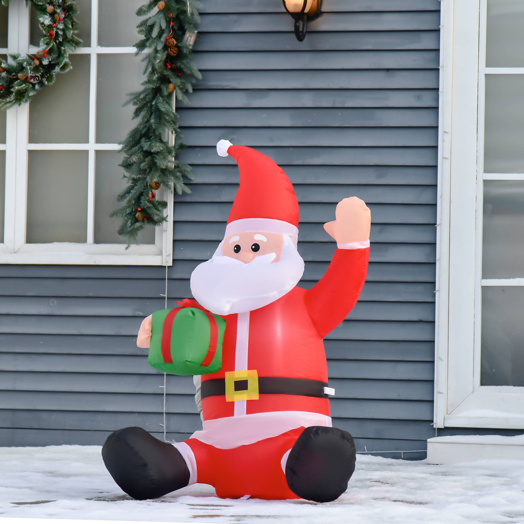 Décoration de Noël Père Noël, 1,2 m, autogonflante, LED, avec souffleur, rouge et blanc - Image 3