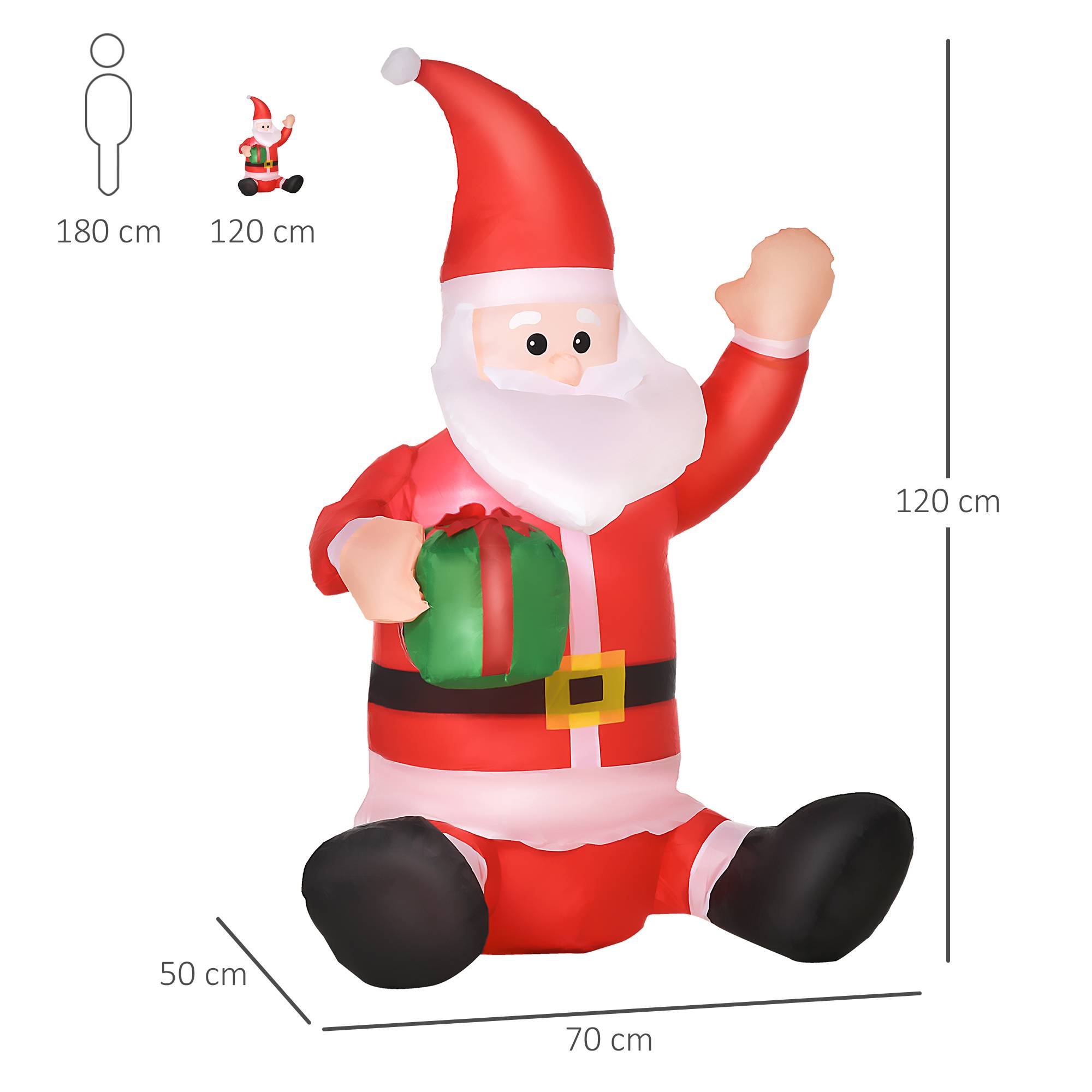 Décoration de Noël Père Noël, 1,2 m, autogonflante, LED, avec souffleur, rouge et blanc - Image 5
