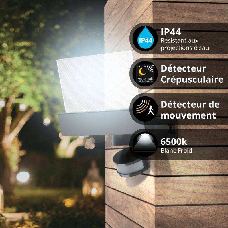 Xanlite - Projecteur mural PMMA 24W, IP44, détecteur de mouvement, 1700 lumens, Blanc froid - PR20WMFLD - Image 4