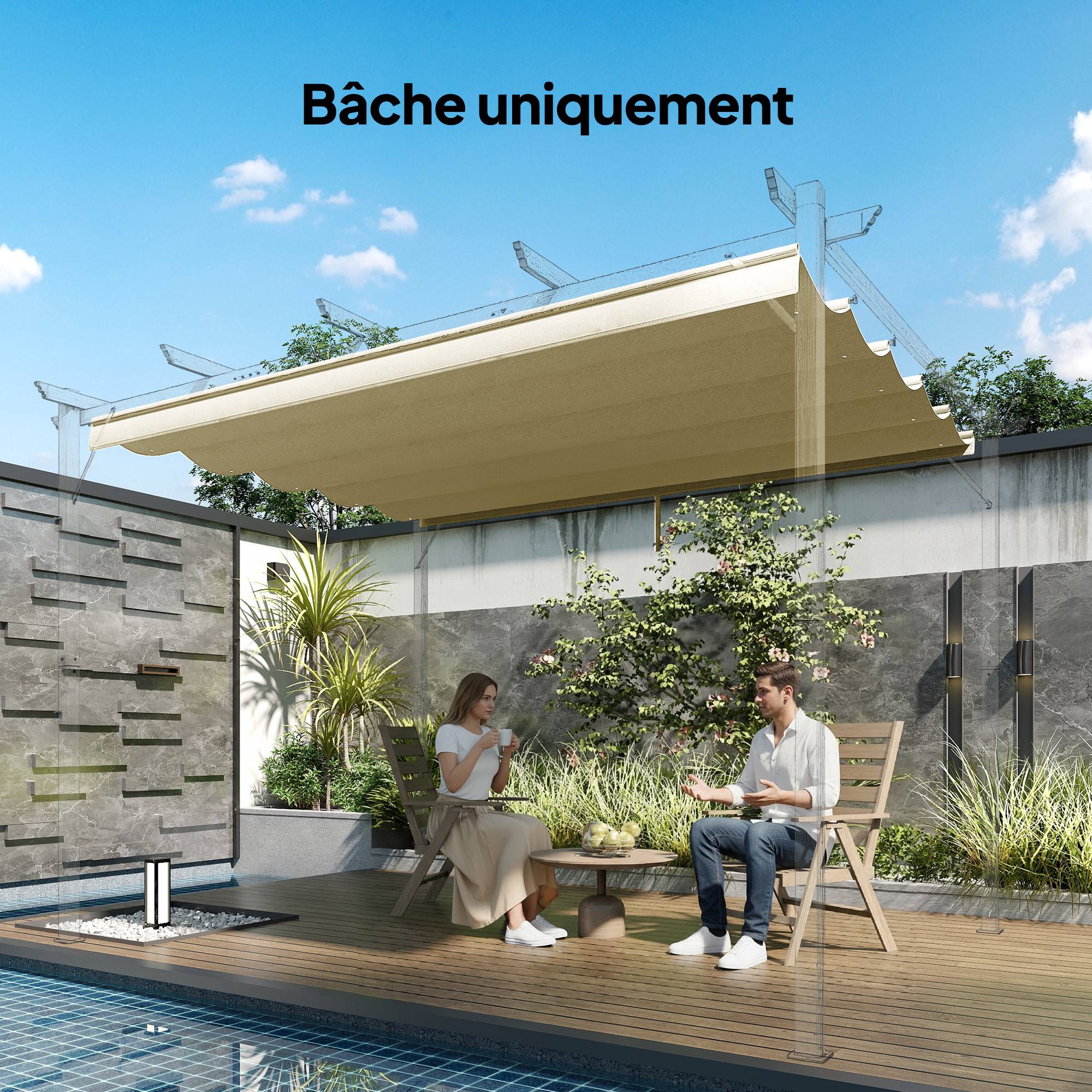 Toile de toit pour pergola tonnelle rétractable de 4 x 3 m - toile uniquement 350 x 260 cm beige - Image 4