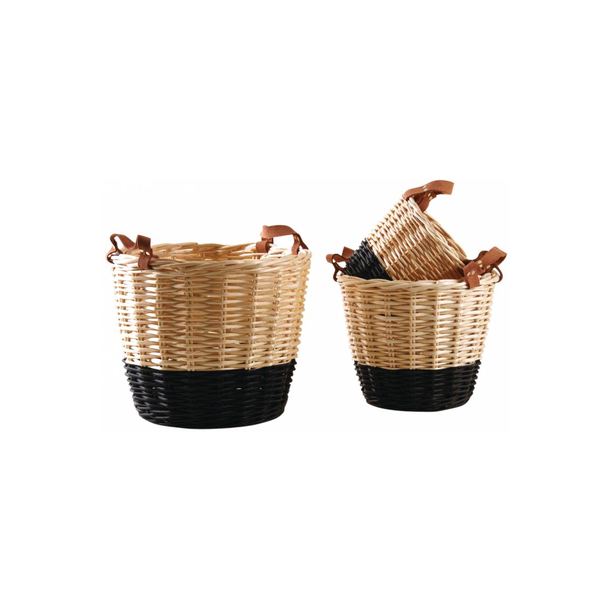 Aubry Gaspard - Corbeilles en osier naturel et noir (lot de 3) - Image 1