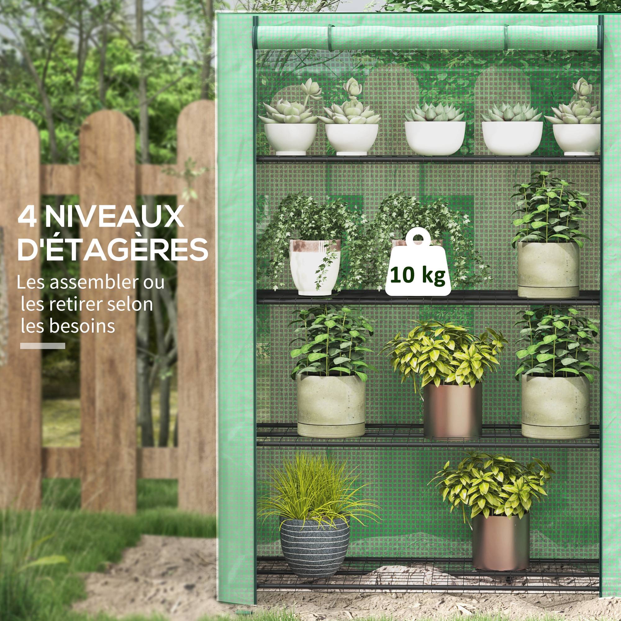 Mini Serre de Jardin 4 Étages Étagères Mobiles Bâche PE 120x50x170cm - ComfortXL Outdoor Living - Image 6