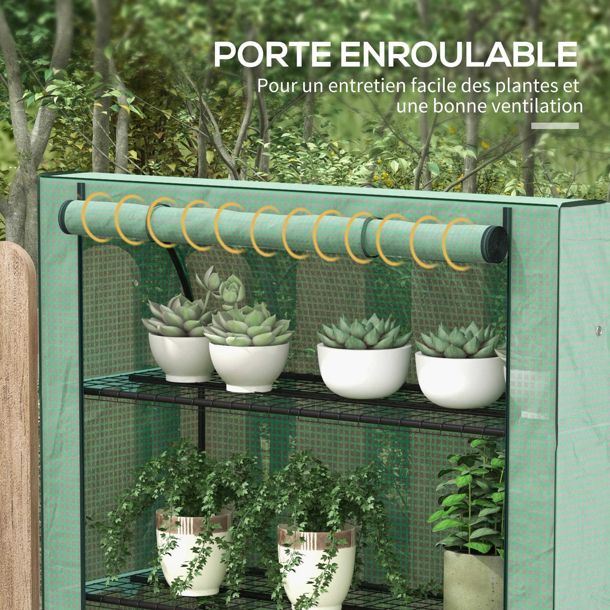 Mini Serre de Jardin 4 Étages Étagères Mobiles Bâche PE 120x50x170cm - ComfortXL Outdoor Living - Image 8