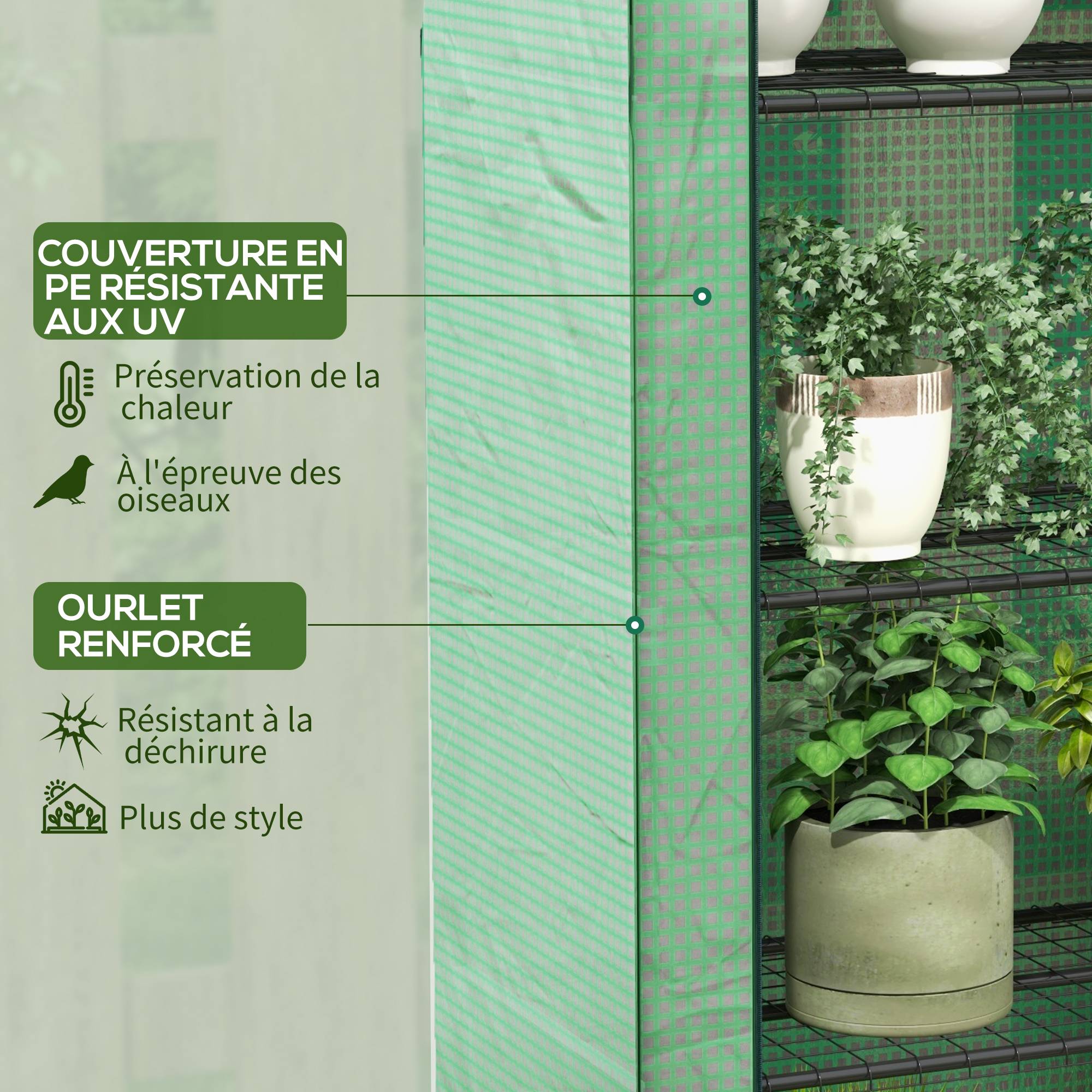 Mini Serre de Jardin 4 Étages Étagères Mobiles Bâche PE 120x50x170cm - ComfortXL Outdoor Living - Image 7