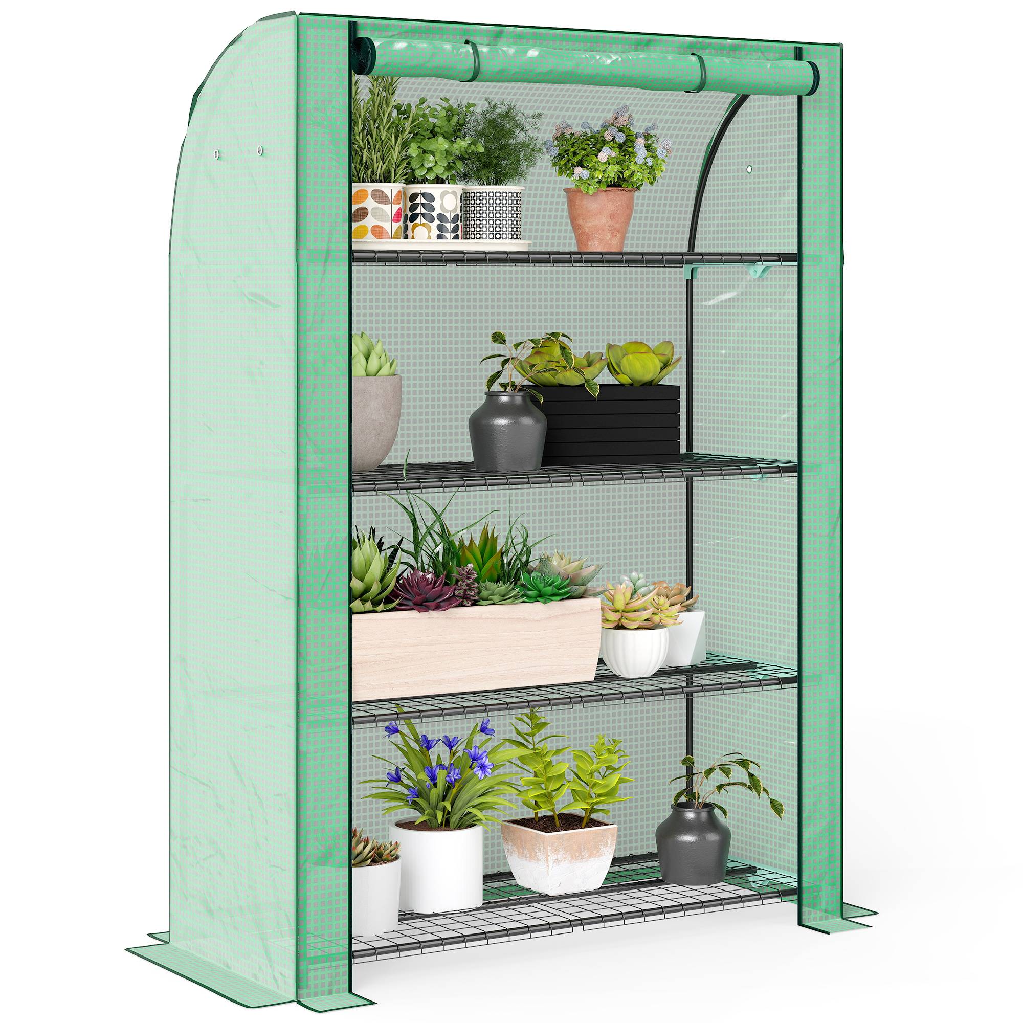Mini Serre de Jardin 4 Étages Étagères Mobiles Bâche PE 120x50x170cm - ComfortXL Outdoor Living - Image 1