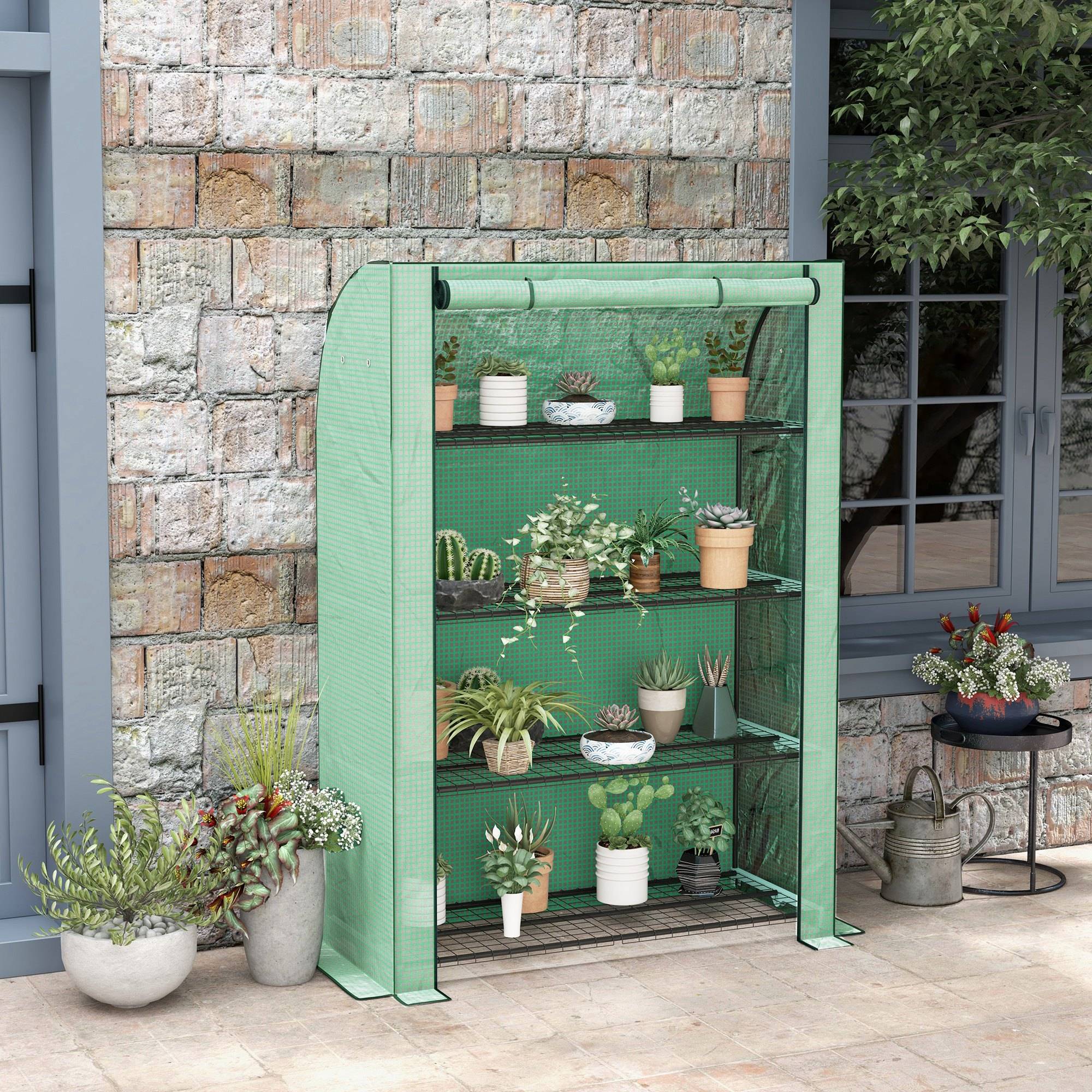 Mini Serre de Jardin 4 Étages Étagères Mobiles Bâche PE 120x50x170cm - ComfortXL Outdoor Living - Image 4