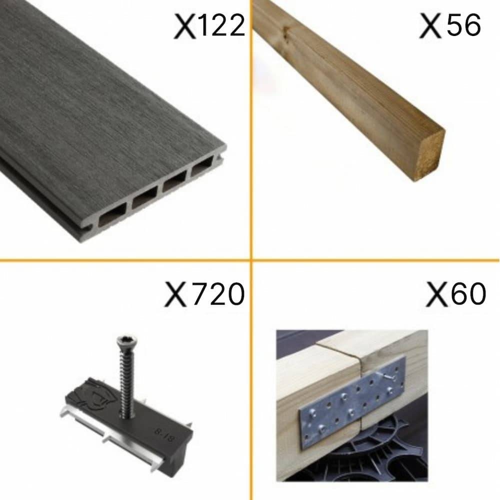 Kit Terrasse Composite NAVIA 40m² - Gris Foncé - 122 lames de terrasse (220 x 14.5 x 2.2 cm) - Fixation par Clips - Terrasse - Image 2