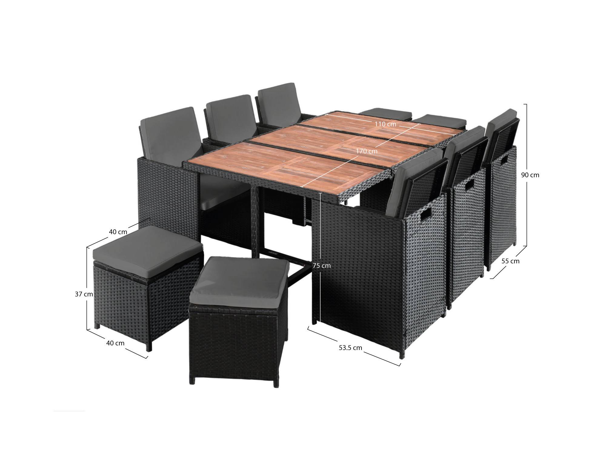 Best Mobilier - Cuba - Salon de jardin encastrable 10 places - en résine tressée - Noir avec coussins beiges + housse de protection - Best Mobilier - Image 8