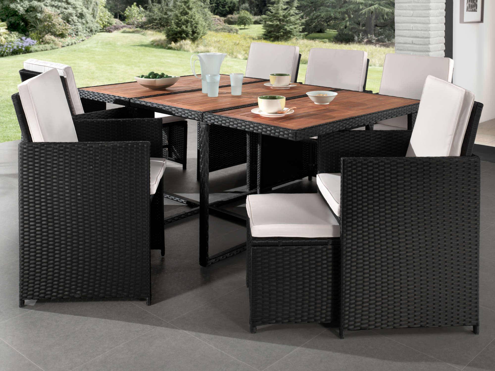 Best Mobilier - Cuba - Salon de jardin encastrable 10 places - en résine tressée - Noir avec coussins beiges + housse de protection - Best Mobilier - Image 3