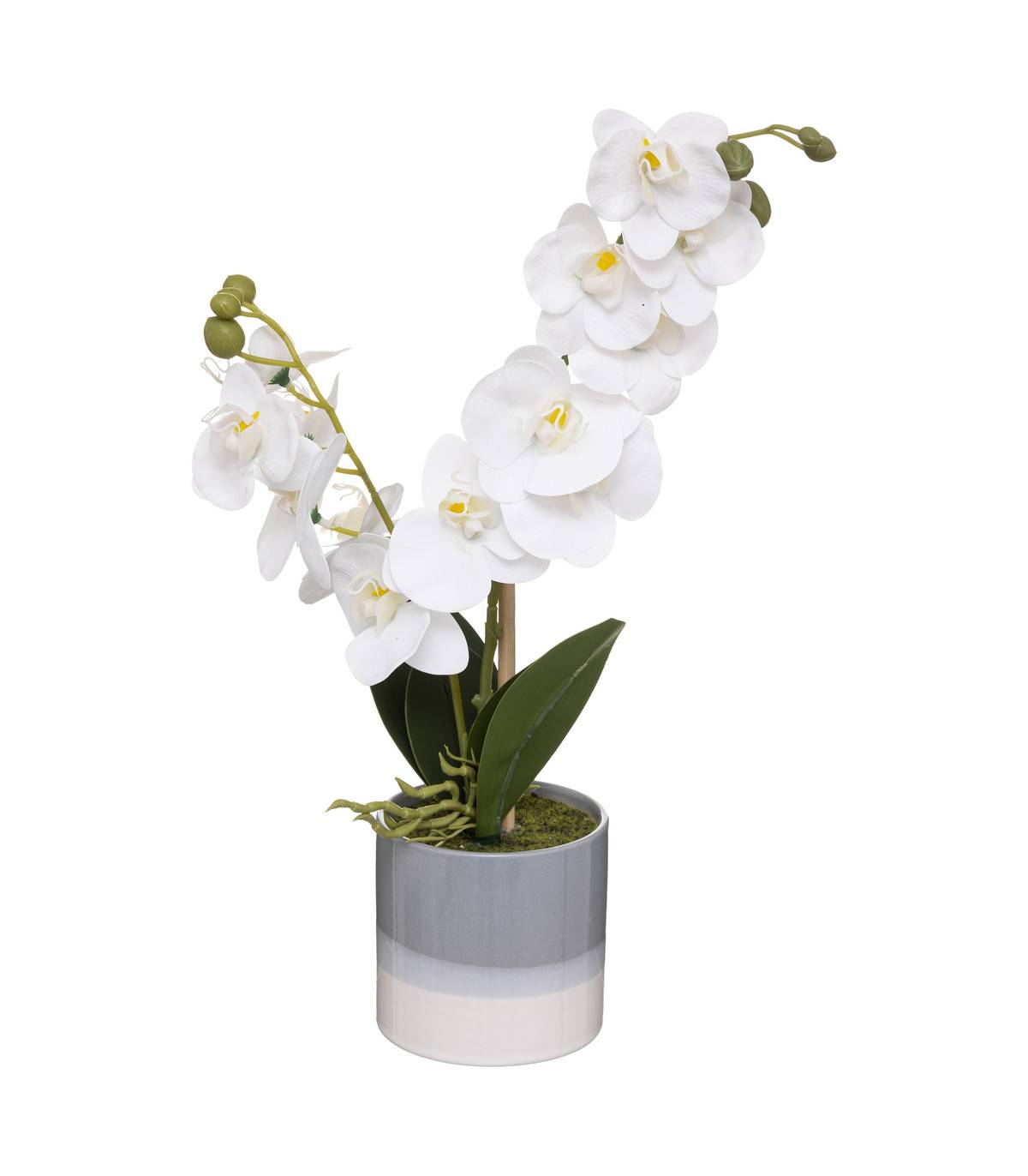 Plante artificielle Orchidée dans un pot en céramique bicolore H 45 cm - Image 1