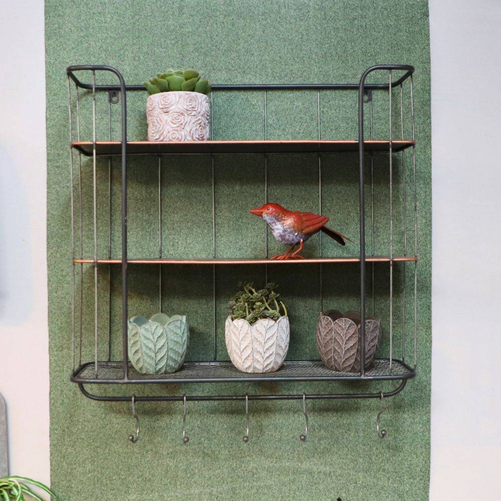 Etagère murale crochets métal gris 60 x 18 x 58 cm Chemin de campagne - Image 3