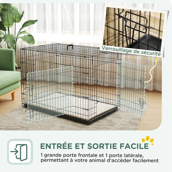 Caisse de transport acier très grand chien pliable accès double 105x70x75cm noir - ComfortXL Outdoor Living - Image 7