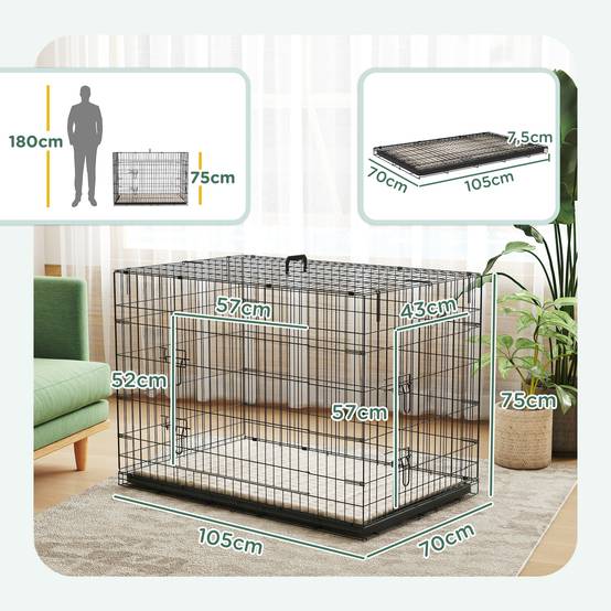 Caisse de transport acier très grand chien pliable accès double 105x70x75cm noir - ComfortXL Outdoor Living - Image 5