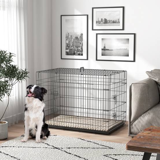Caisse de transport acier très grand chien pliable accès double 105x70x75cm noir - ComfortXL Outdoor Living - Image 4