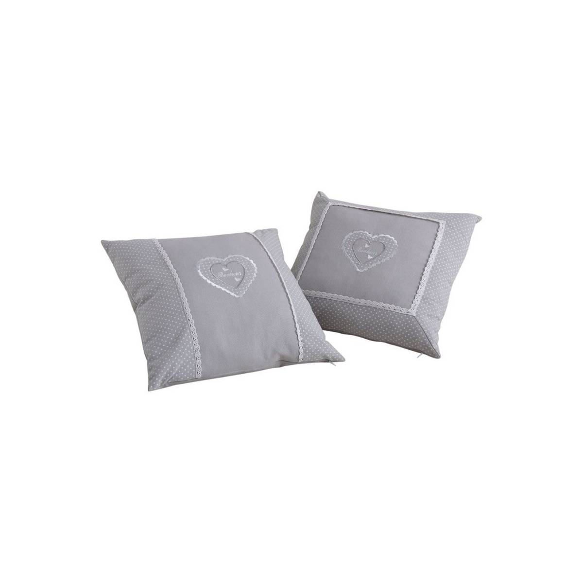 Aubry Gaspard - Coussins carrés gris avec coeur (Lot de 2) - Image 1