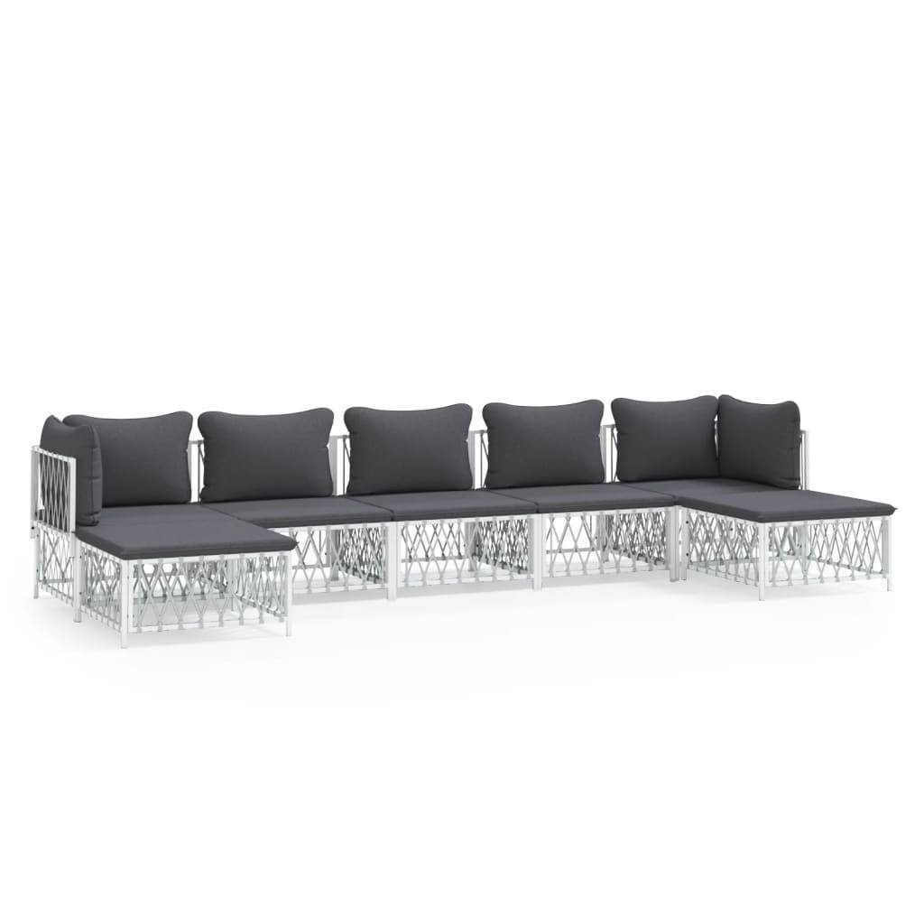 Helloshop26 - Salon de jardin meuble d'extérieur ensemble de mobilier 7 pièces avec coussins blanc acier - Image 1