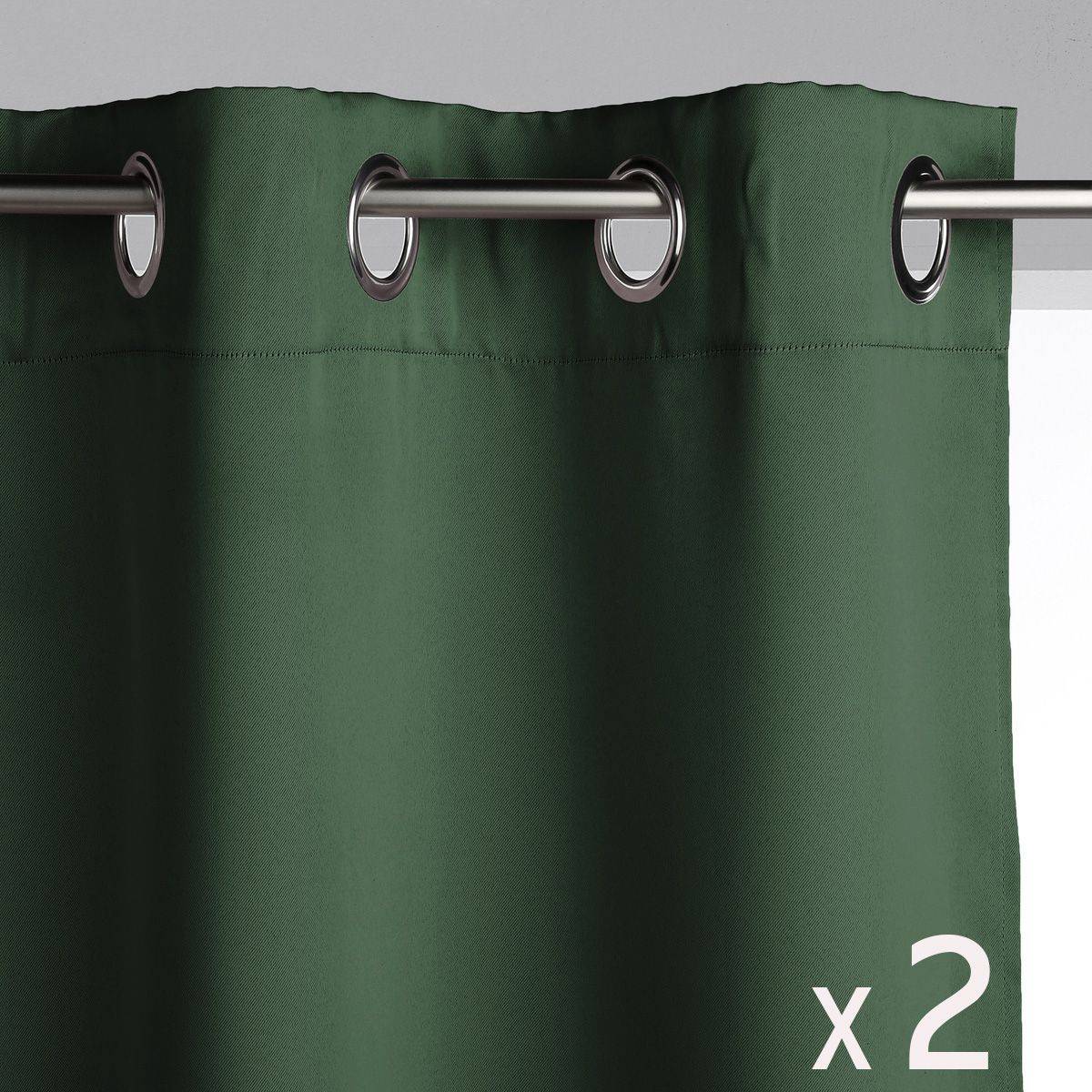 Atmosphera - Lot de 2 Rideaux à  œillets Occultant Vert cèdre 140 x 260 cm - Image 1