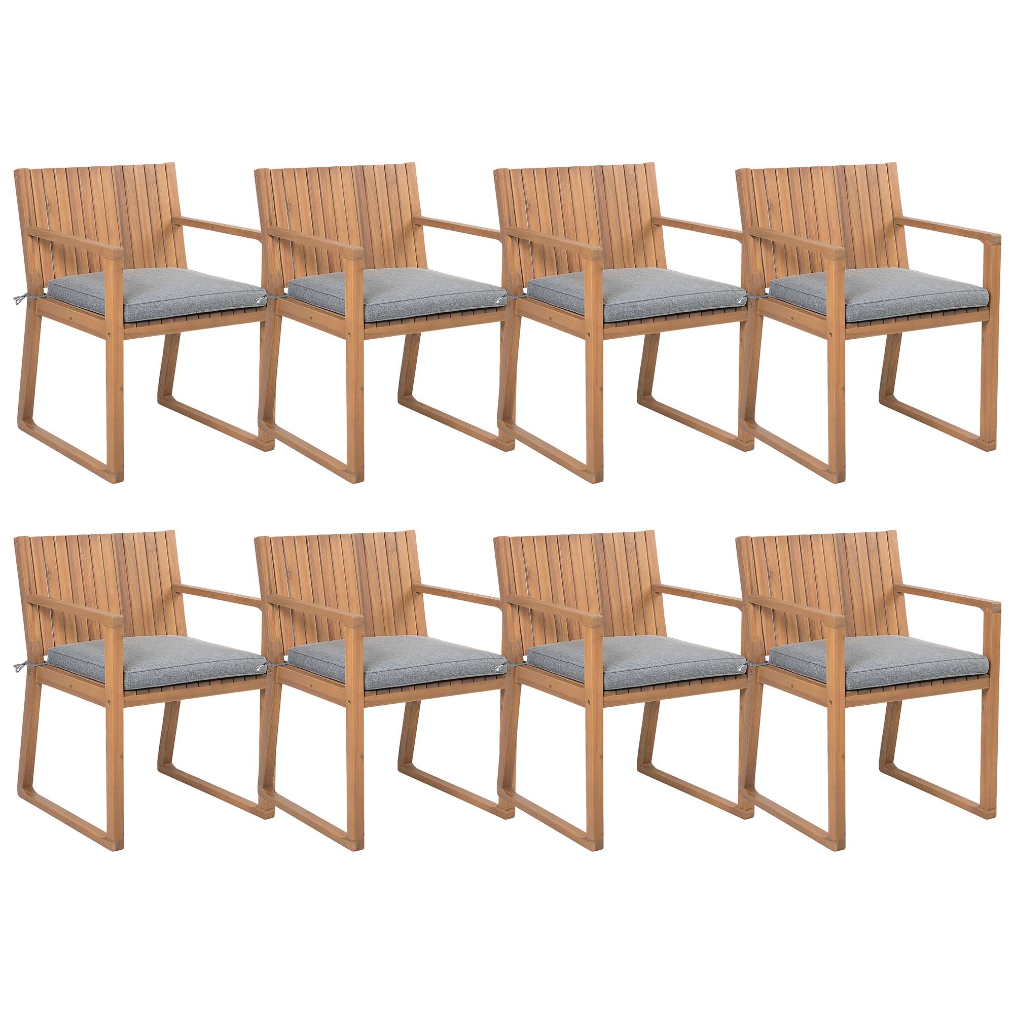 Beliani - Lot 8 Chaises de Jardin ou Terrasse en Bois d'Acacia Résistant avec Coussins Gris Matières Durables Confort d'Assise Optimal et Design Moderne Beliani - Image 1