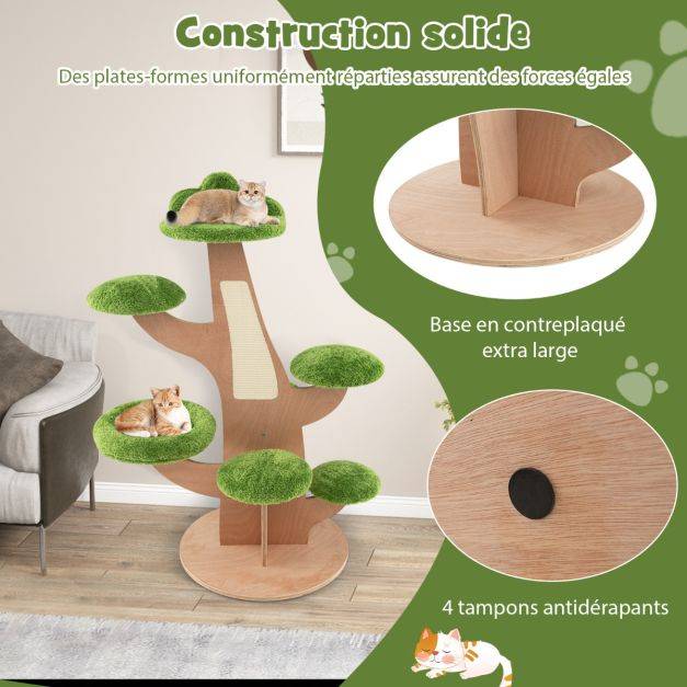 Helloshop26 - Arbre à chat 128 cm griffoirs perchoir patins antidérapant lit pour chat tour de jeux pour chat en forme de pin vert - Image 3