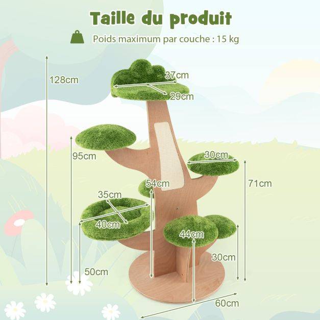 Helloshop26 - Arbre à chat 128 cm griffoirs perchoir patins antidérapant lit pour chat tour de jeux pour chat en forme de pin vert - Image 4