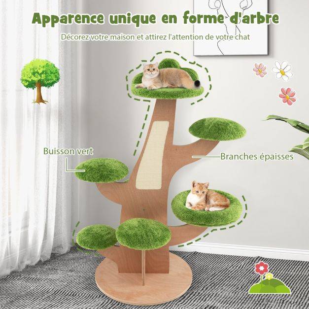 Helloshop26 - Arbre à chat 128 cm griffoirs perchoir patins antidérapant lit pour chat tour de jeux pour chat en forme de pin vert - Image 5