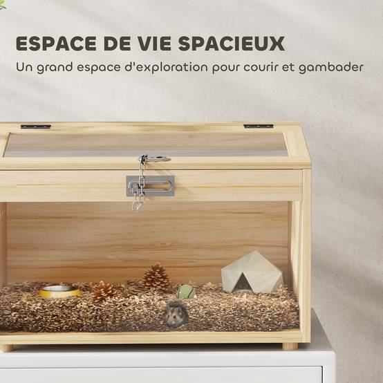 Cage hamster souris bois MDF pour petits rongeurs toit ouvrable 55x35x35cm naturel - ComfortXL Outdoor Living - Image 6