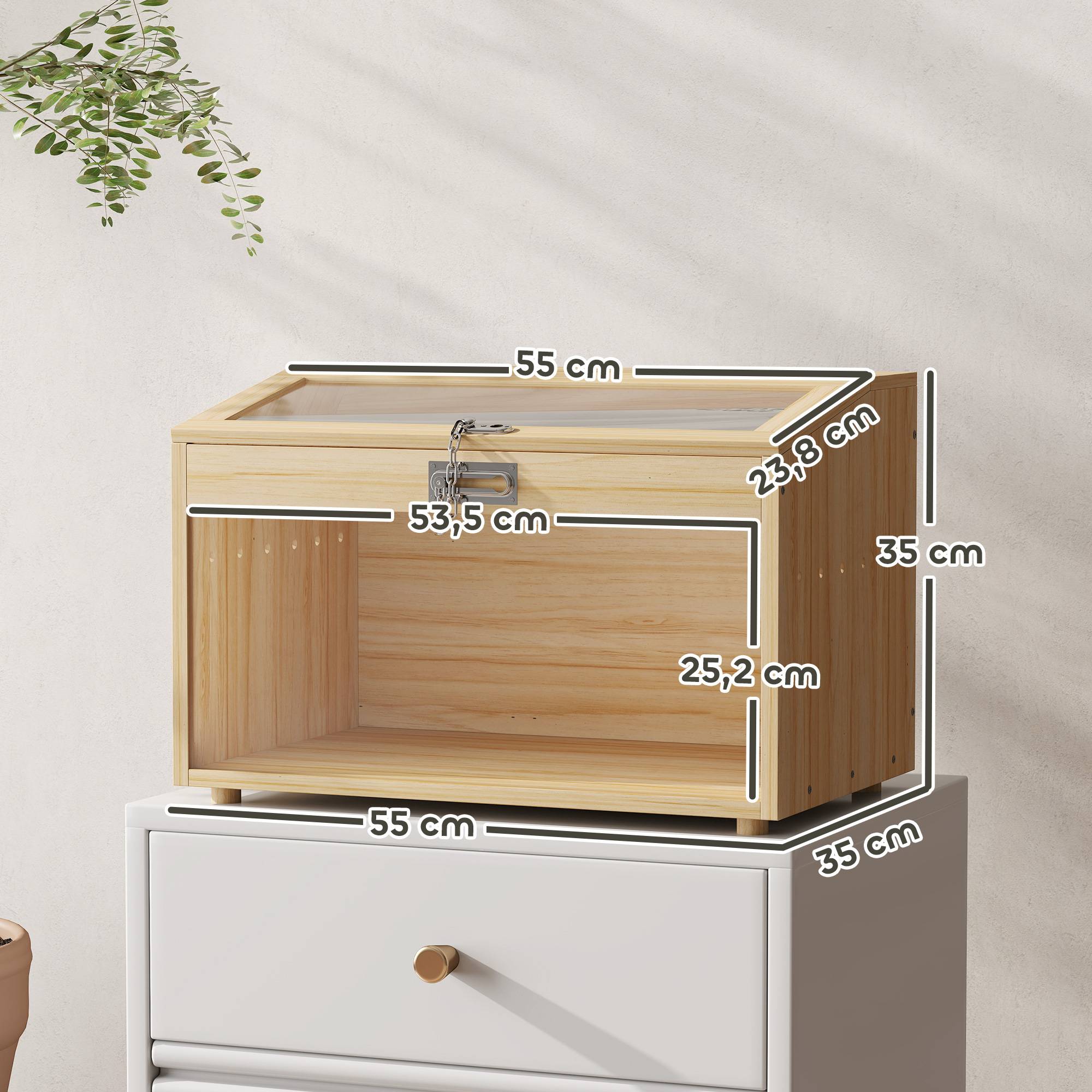 Cage hamster souris bois MDF pour petits rongeurs toit ouvrable 55x35x35cm naturel - ComfortXL Outdoor Living - Image 5