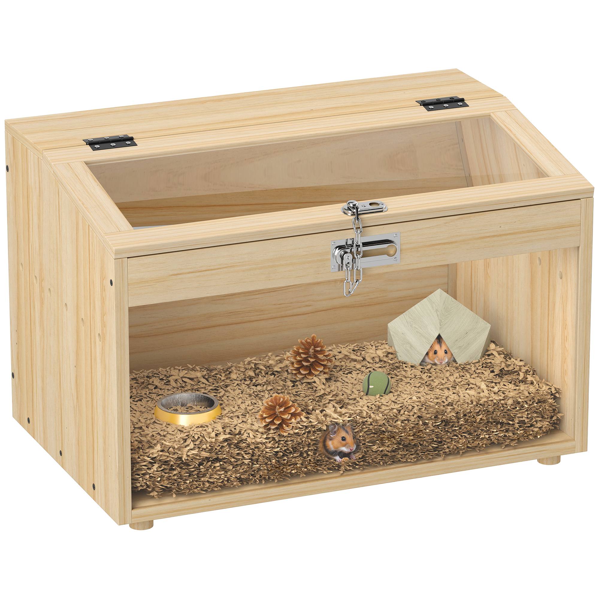 Cage hamster souris bois MDF pour petits rongeurs toit ouvrable 55x35x35cm naturel - ComfortXL Outdoor Living - Image 1