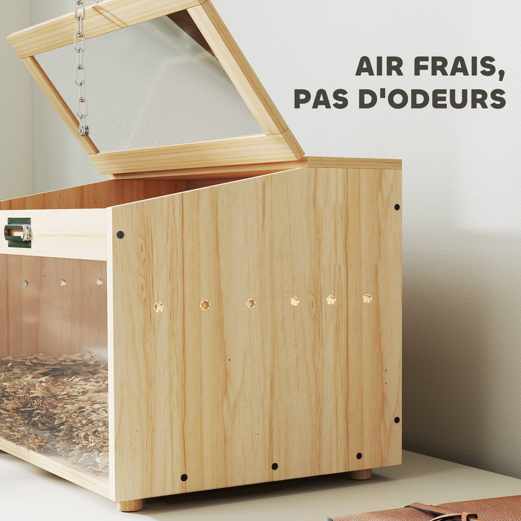 Cage hamster souris bois MDF pour petits rongeurs toit ouvrable 55x35x35cm naturel - ComfortXL Outdoor Living - Image 8