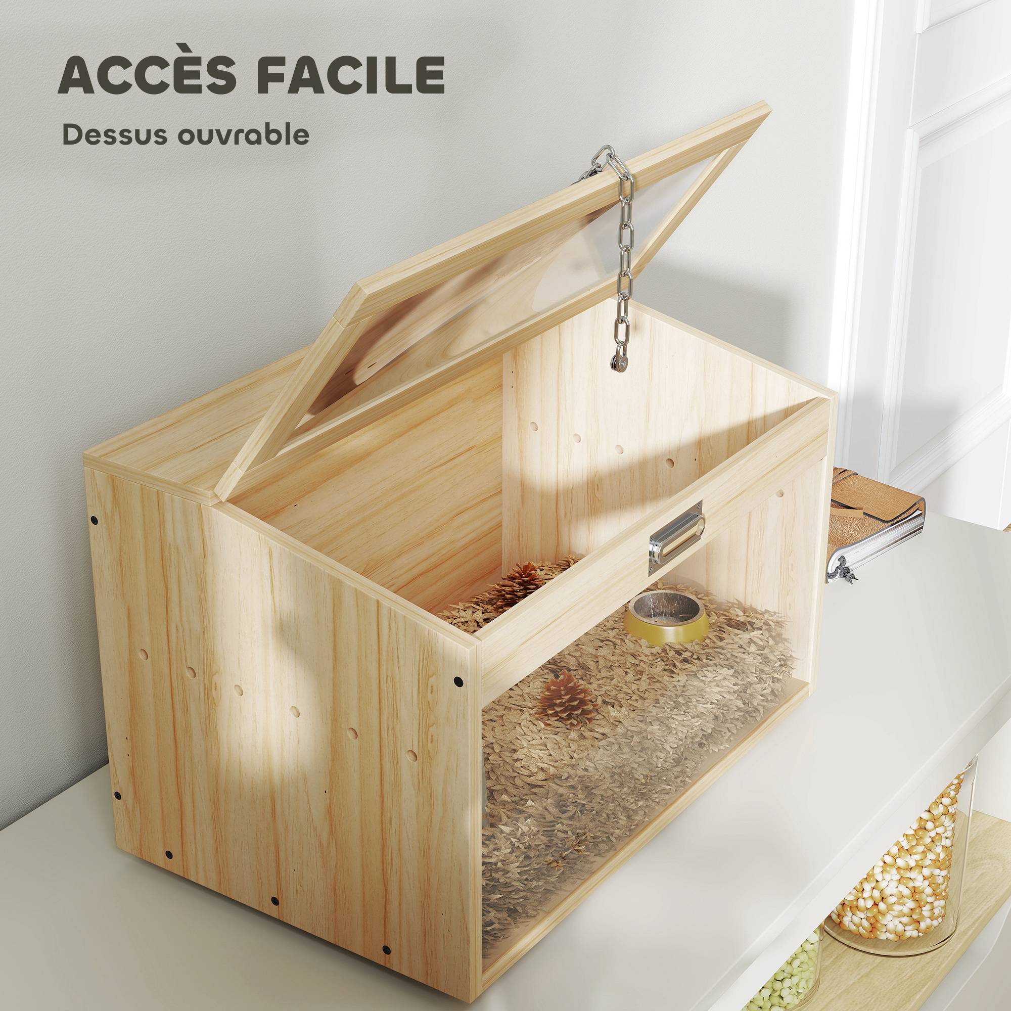 Cage hamster souris bois MDF pour petits rongeurs toit ouvrable 55x35x35cm naturel - ComfortXL Outdoor Living - Image 9