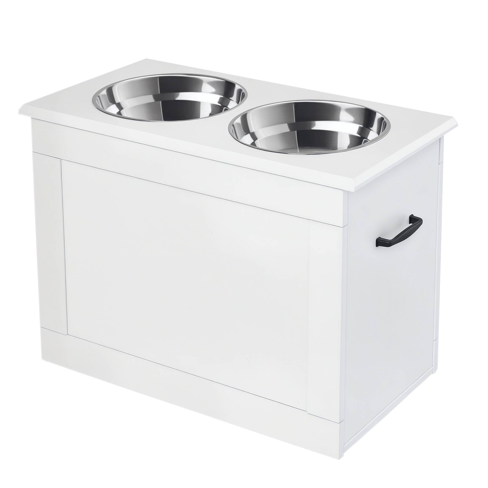 Sans Marque - Gamelles chien 2 gamelles inox et rangement dissimulé 60x30x41 cm Blanc - Image 1