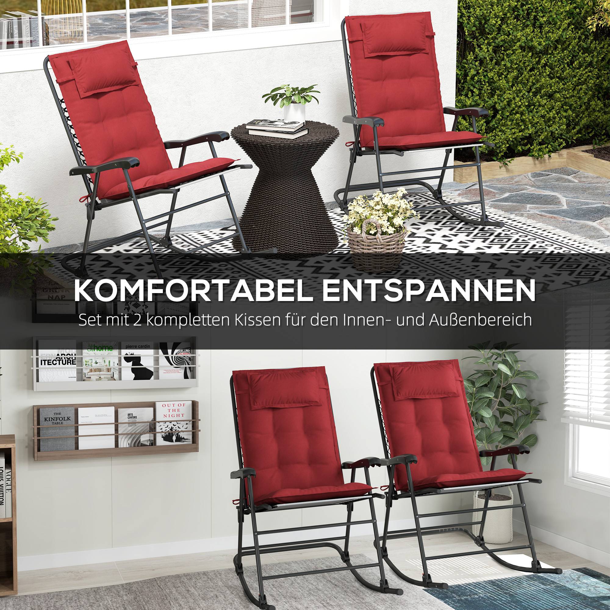 Set de coussins pour transat, polyester, rouge, 50 x 116 x 5 cm - PANGIVO - Image 4