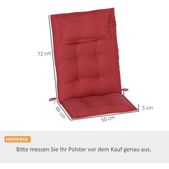 Set de coussins pour transat, polyester, rouge, 50 x 116 x 5 cm - PANGIVO - Image 3
