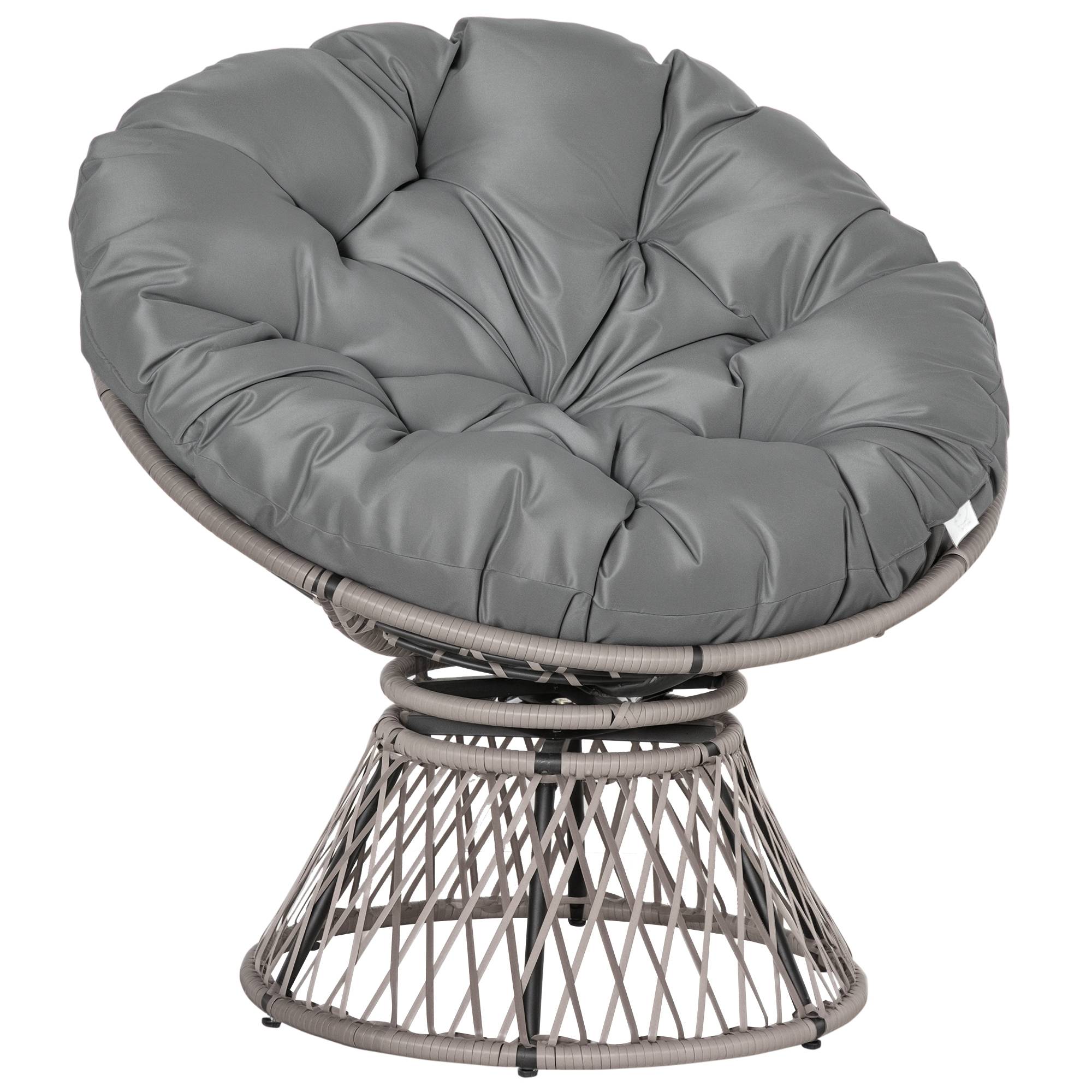 Sans Marque - Fauteuil rond de jardin fauteuil papasan pivotant Ø 97 x 86H cm grand coussin fourni polyester résine tressée - Image 1