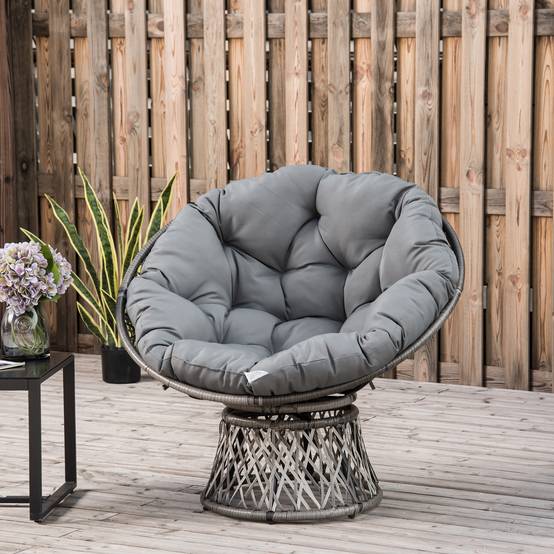 Sans Marque - Fauteuil rond de jardin fauteuil papasan pivotant Ø 97 x 86H cm grand coussin fourni polyester résine tressée - Image 4
