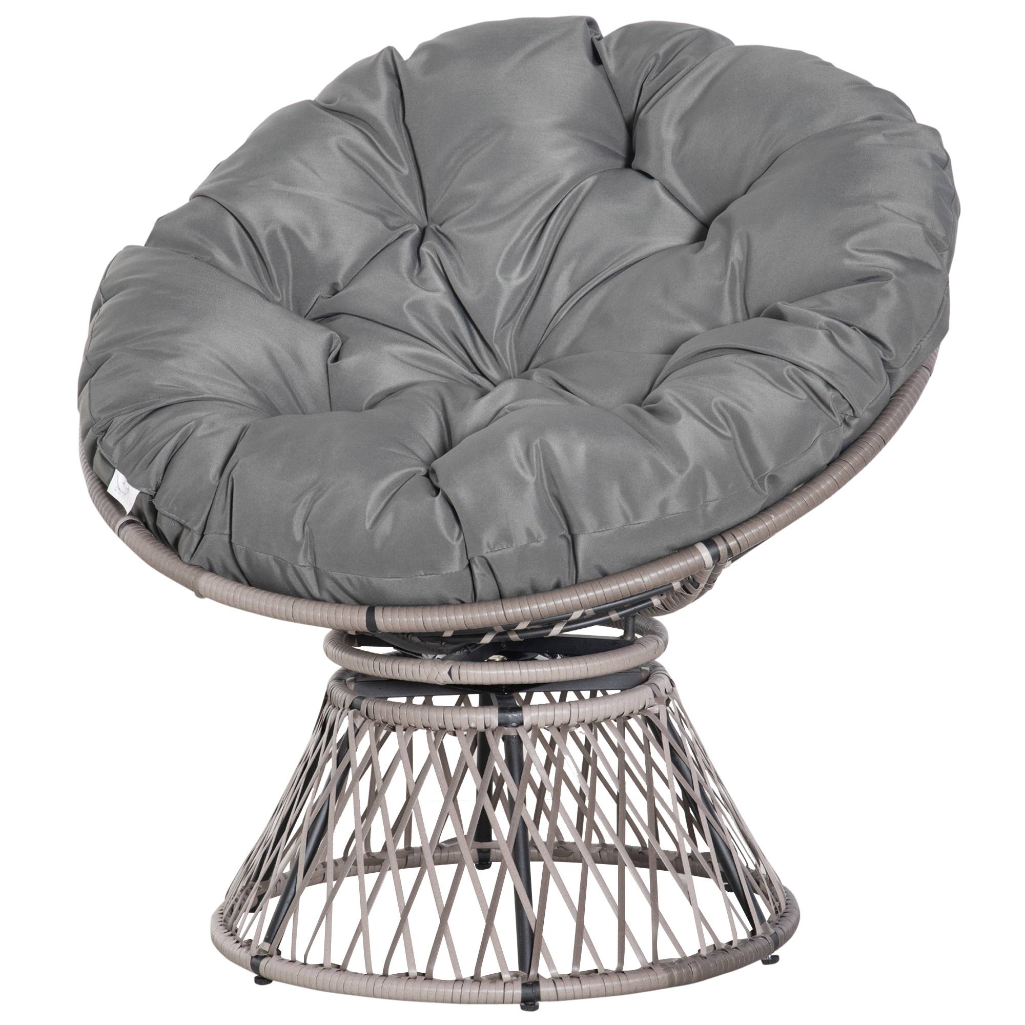 Sans Marque - Fauteuil rond de jardin fauteuil papasan pivotant Ø 97 x 86H cm grand coussin fourni polyester résine tressée - Image 2