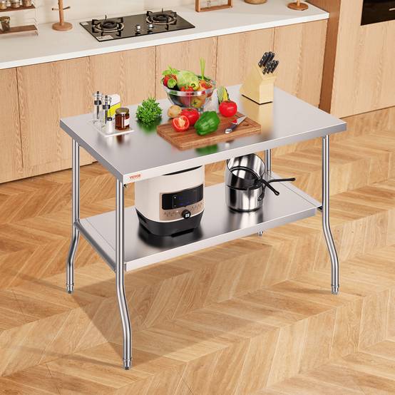 Vevor - VEVOR Table travail commerciale pliante 48x30 pouces. Double étagère acier inoxydable. Préparation commerciale. - Image 8