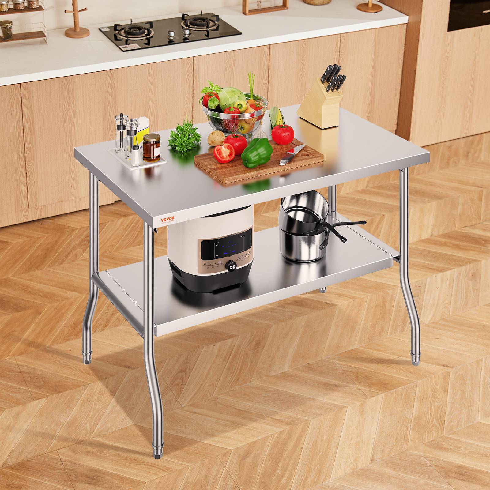 Vevor - VEVOR Table travail commerciale pliante 48x30 pouces. Double étagère acier inoxydable. Préparation commerciale. - Image 8