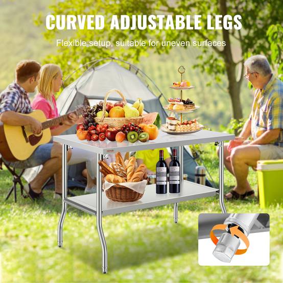 Vevor - VEVOR Table travail commerciale pliante 48x30 pouces. Double étagère acier inoxydable. Préparation commerciale. - Image 5