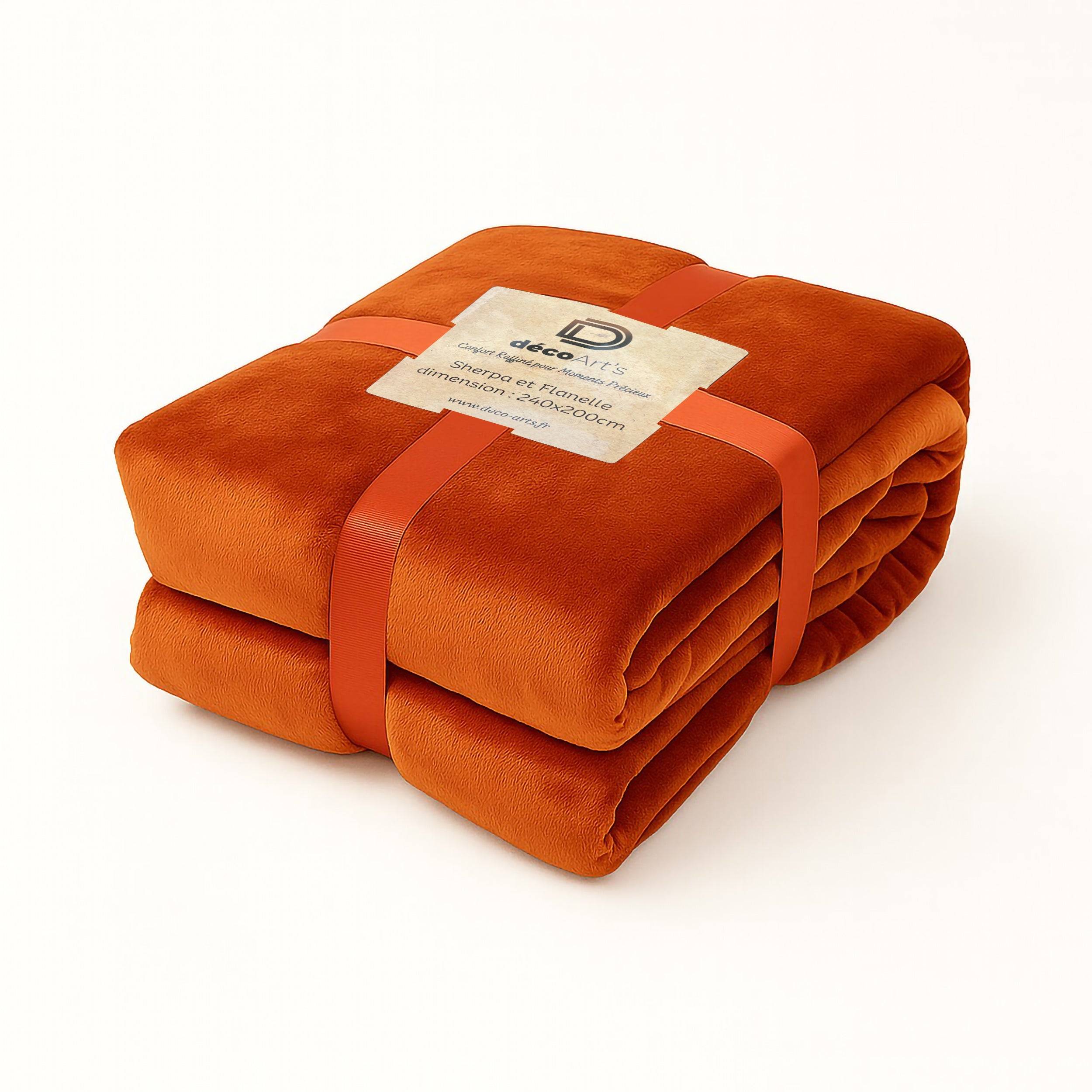 Plaid en sherpa flanelle 480 gsm  200x240 terracotta - Déco arts