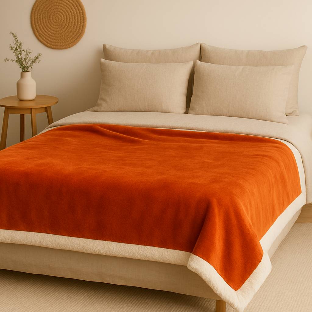 Plaid en sherpa flanelle 480 gsm  200x240 terracotta - Déco arts - Image 4