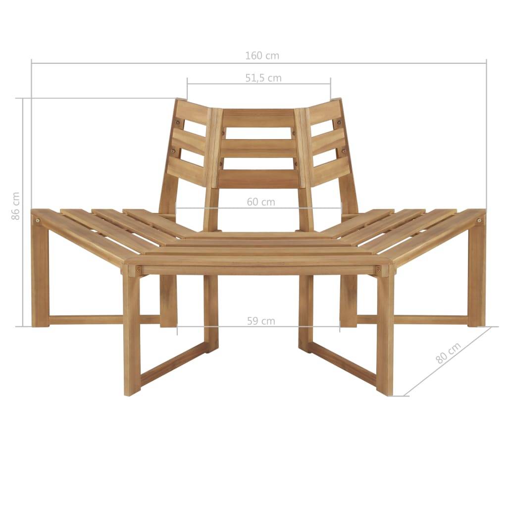 Helloshop26 - Banc de jardin meuble de patio d'extérieur terrasse de tour d'arbre demi-hexagonal 160 x 80 x 86 cm bois d'acacia massif - Image 4