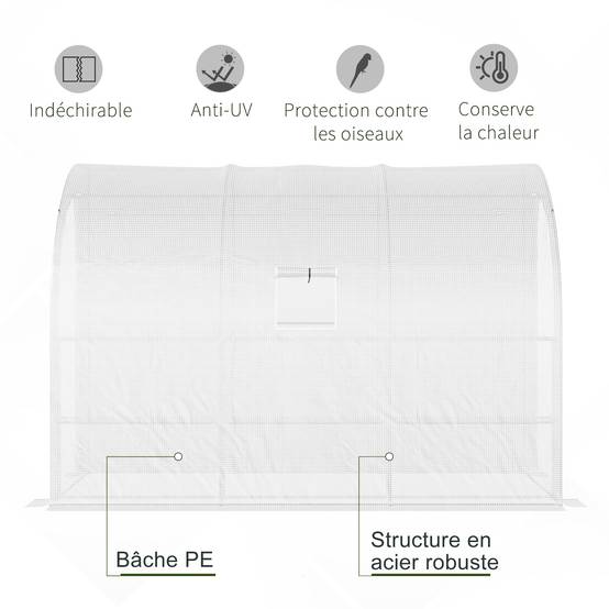 Serre Adossée Balcon PE Plantes 3 Niveaux Portes Zippées 300x150x213cm Blanc - ComfortXL Outdoor Living - Image 7