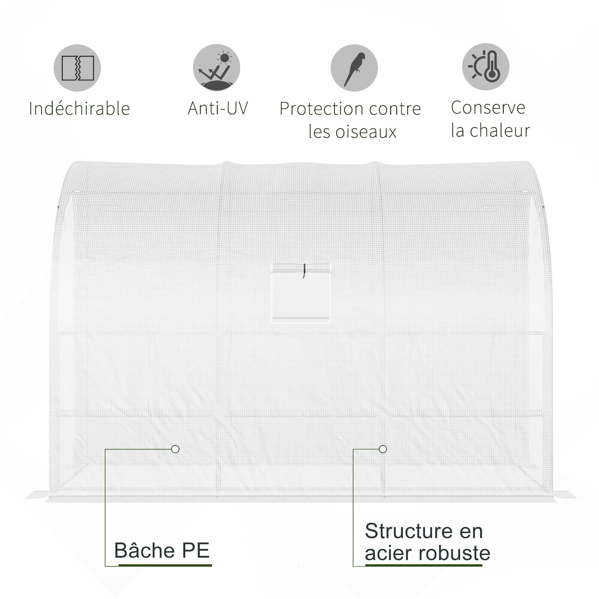 Serre Adossée Balcon PE Plantes 3 Niveaux Portes Zippées 300x150x213cm Blanc - ComfortXL Outdoor Living - Image 7