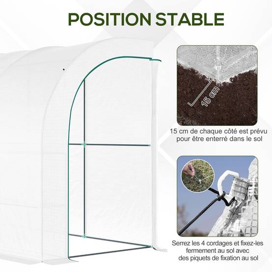 Serre Adossée Balcon PE Plantes 3 Niveaux Portes Zippées 300x150x213cm Blanc - ComfortXL Outdoor Living - Image 6