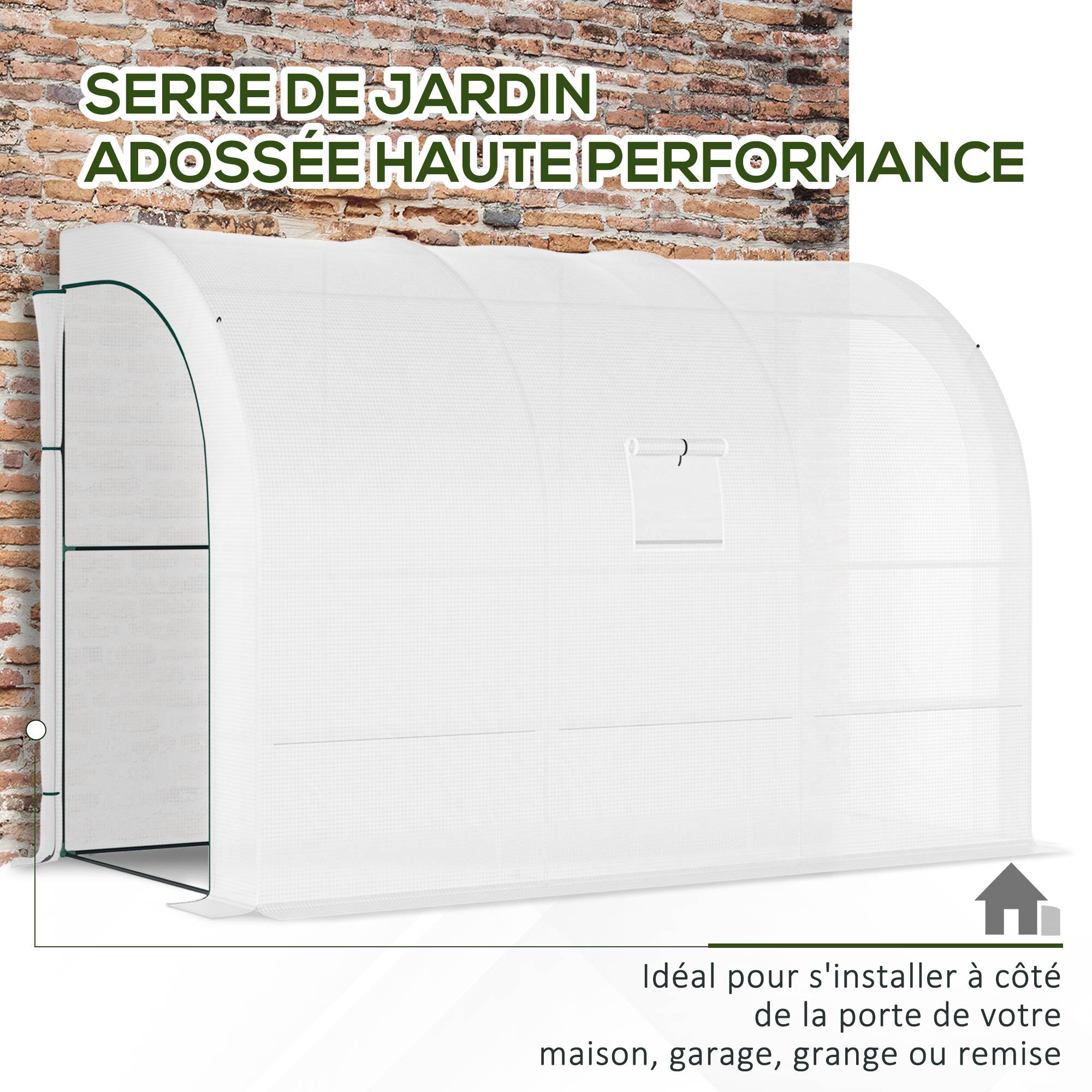 Serre Adossée Balcon PE Plantes 3 Niveaux Portes Zippées 300x150x213cm Blanc - ComfortXL Outdoor Living - Image 8