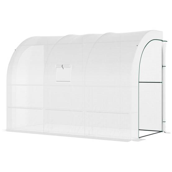 Serre Adossée Balcon PE Plantes 3 Niveaux Portes Zippées 300x150x213cm Blanc - ComfortXL Outdoor Living - Image 2