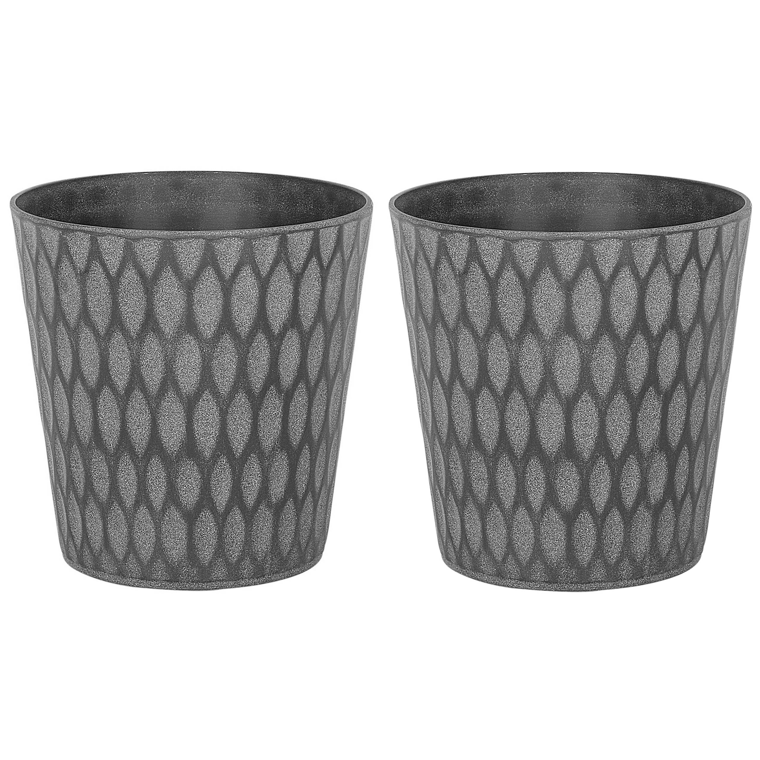 Beliani - Hauts Cache-Pots Gris en Fibre d'Argile et Verre 36 cm Rond avec Relief Pot de Fleurs Idéal pour Extérieur et Intérieur Lot de 2 - Image 1